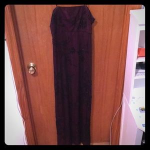 Long, beaded evening dress with pink underlay